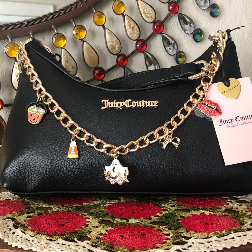 NWT Juicy Couture Halloween Cree Black Shoulder Bag with 5 Halloween Charms